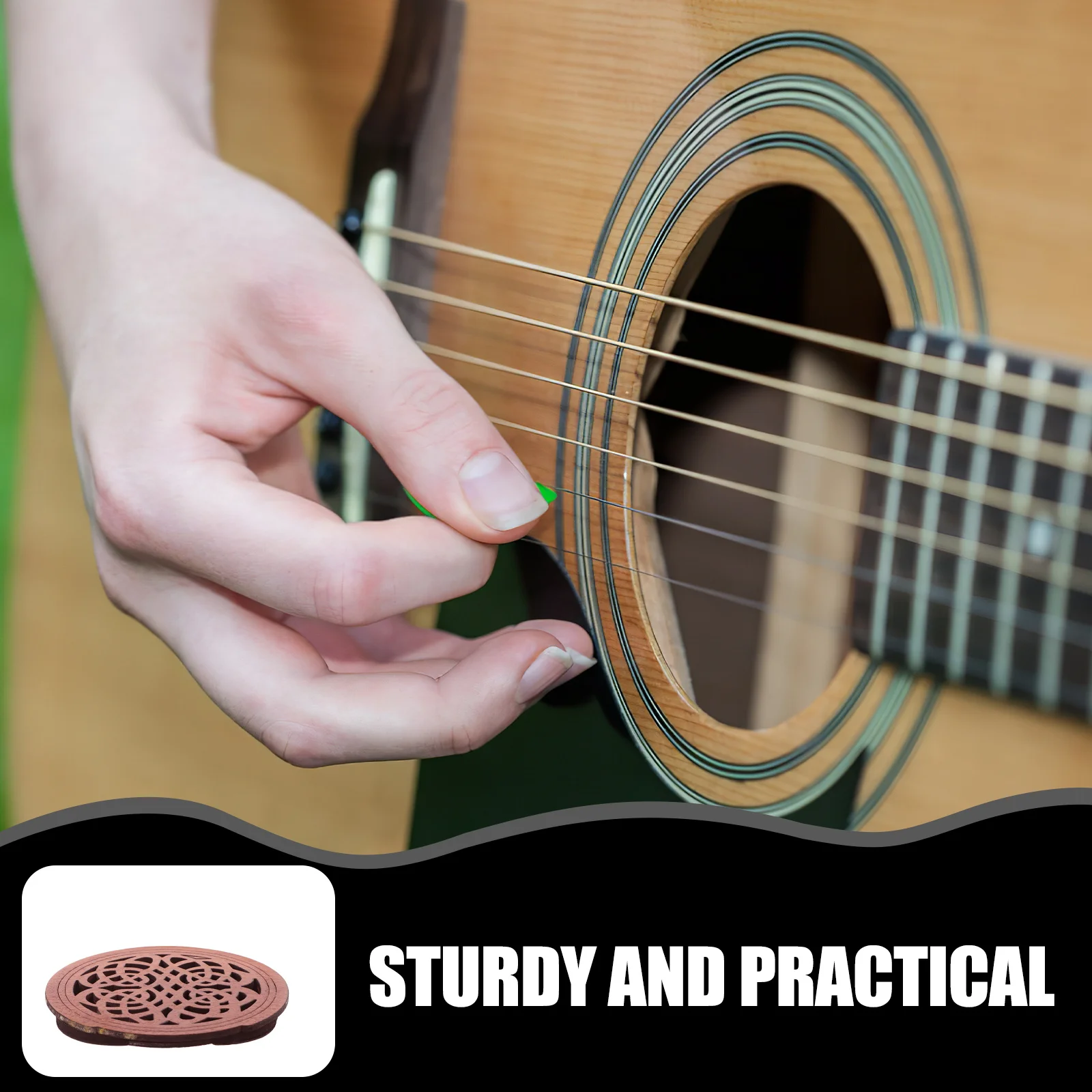 

Guitar Wooden Soundhole Cover Smooth Durable Carved Pattern Soundhole Insert Acoustic Guitar Feedback Buffer Cover