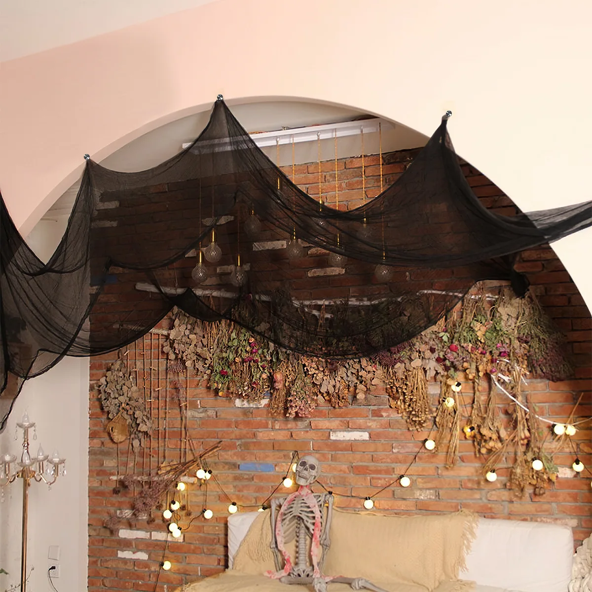 هالوين الشاش الأسود الرعب منازل مسكون ديكور أسود زاحف القماش حفلة مدخل المنزل جدار الشاش مشهد الإرهاب الدعائم