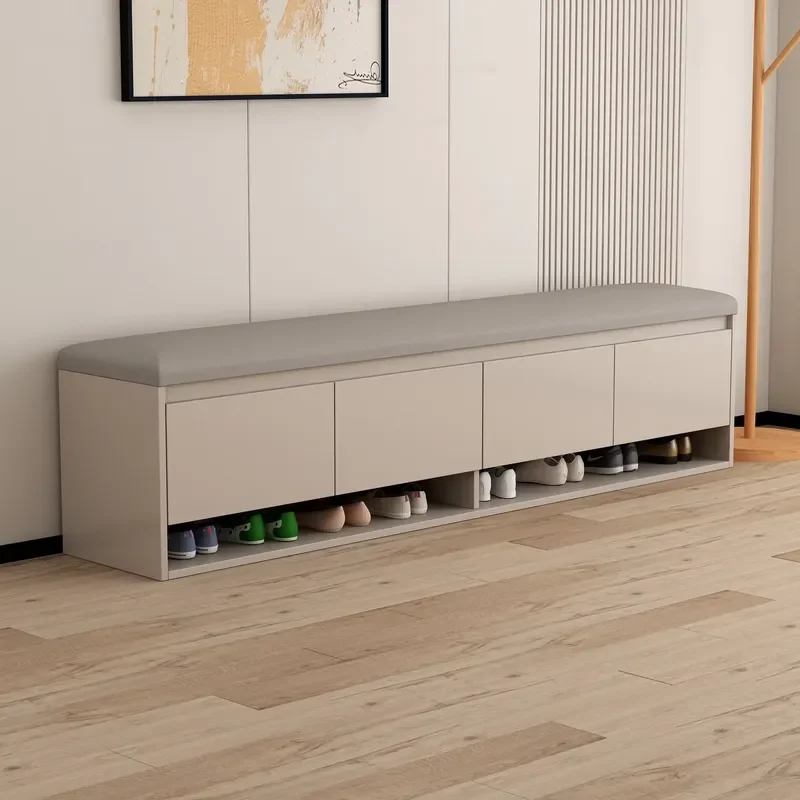 Solid Wood Home Entryway Shoe Changing Bench with Integrated Shoe Cabinet and Long Bench PP Material for Sitting Wearing