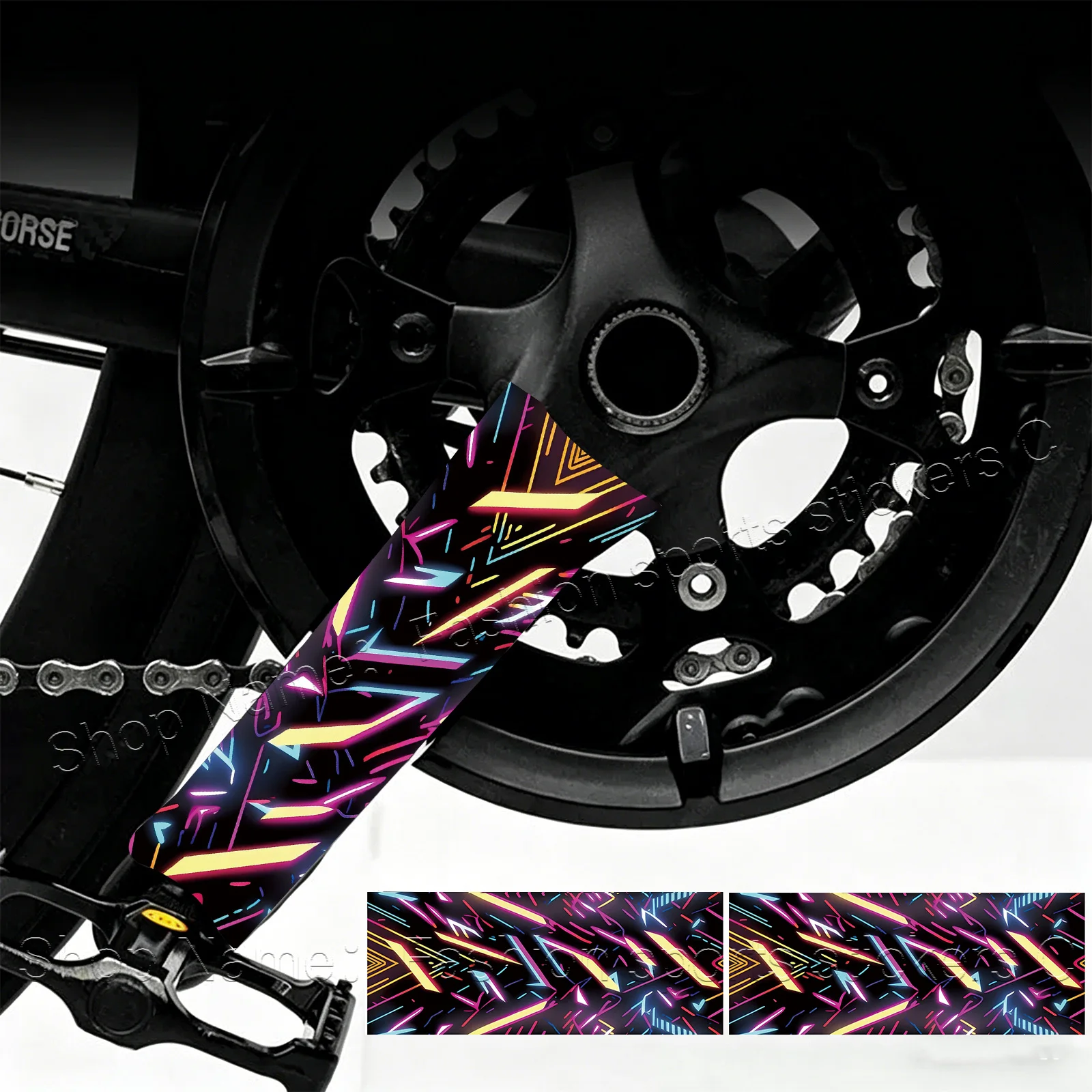 1Set 2Pcs Neon Geometric Bike Crank Stickers, Waterproof Vinyl Decals for MTB Road Bike Crank Decor, Holiday Gift