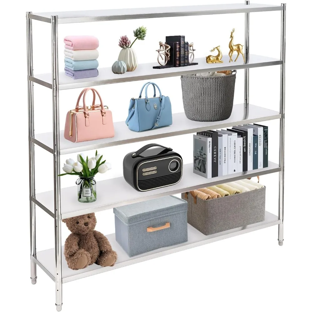 رف رفوف صناعي من الفولاذ المقاوم للصدأ بارتفاع قابل للتعديل - تخزين 5 طبقات بسعة 330 رطل لكل رف