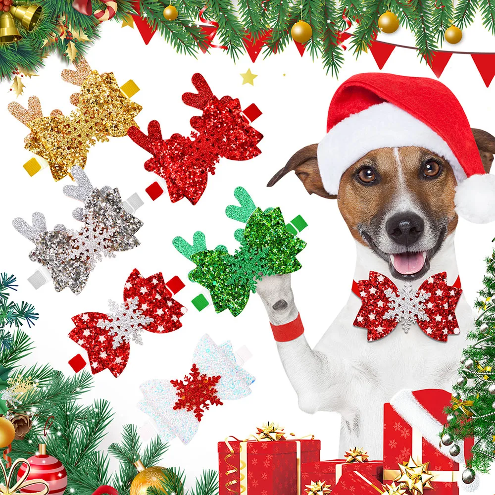 

20/40PCS Christmas Dog Bowties Adjustable Pet Collar Elk Horn Dog Bow Ties Pet Grooming Accessories For Dogs Winter Pet Supplies