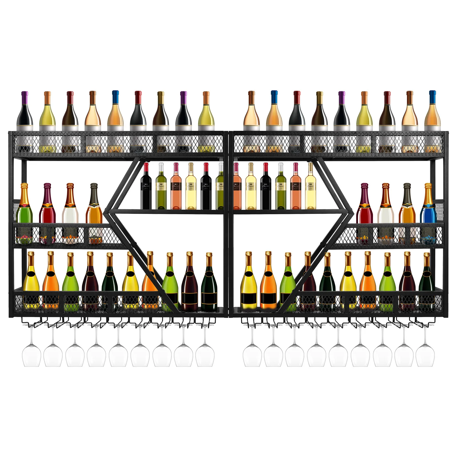 Wall Mounted Wine Bottle Display Holder with Anti-Drop Crossbar Liquor Bottle Display Shelf for Kitchen Home