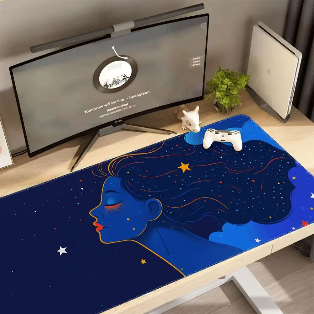 Starry Night Goddess Desk Mat Extra Large Gaming Mouse Pad Non-Slip Rubber Office Mat