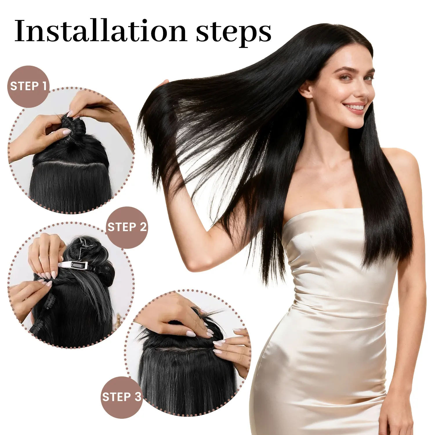 وصلات شعر صناعية بمشبك في مجموعة 6 قطع من الشعر المستقيم بطول 22 بوصة، قطع شعر سميكة للنساء والفتيات والحفلات اليومية