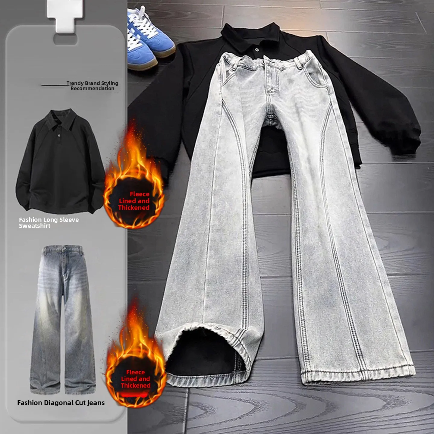 

Мужской зимний комплект: джинсы American Sle Sla Cut и прямые брюки High Street Fce, комплект из двух предметов, подростковая мода