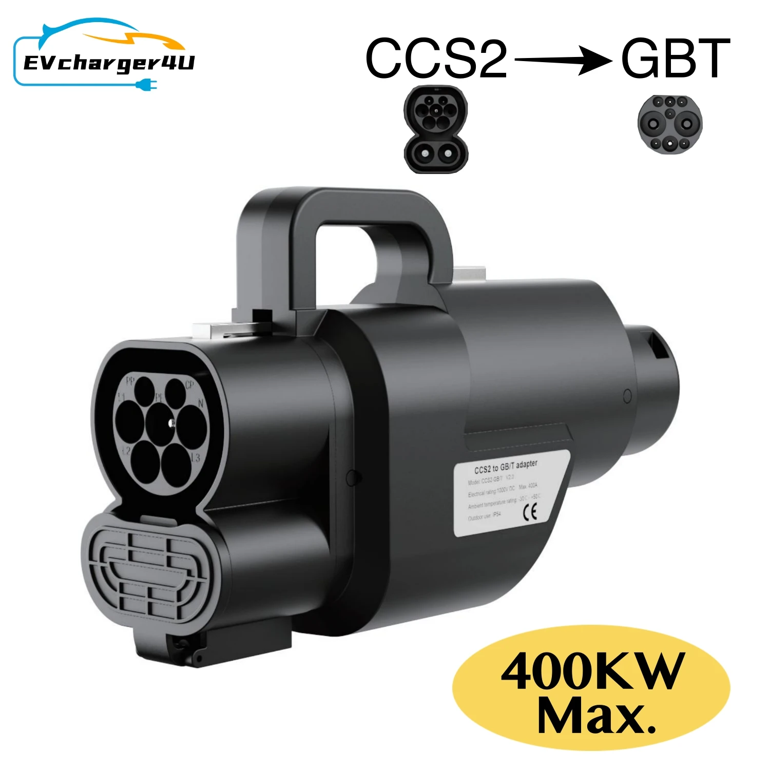 EVcharger4U 400KW CCS Combo 2 to GBT Supercharger EV Charging Adapter CCS2 to GB/T 1000V 400A for BYD Zeekr JAC All Chinese Car