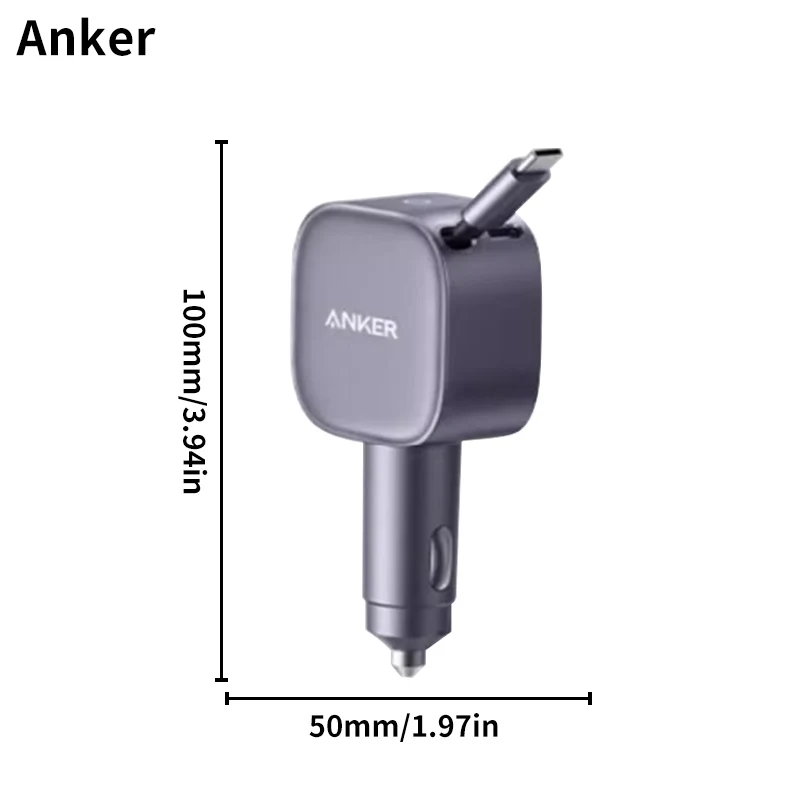 Anker A2738 Nano 75W USB-C Car Charger Built-in Retractable Type-C Cable Fast Car Adapter for iPhone Samsung MacBook