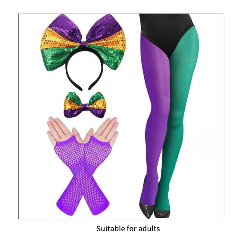 Mardi Gras-kostuum, hoofdband driekleurige strakke panty Halloween cosplay rekwisieten