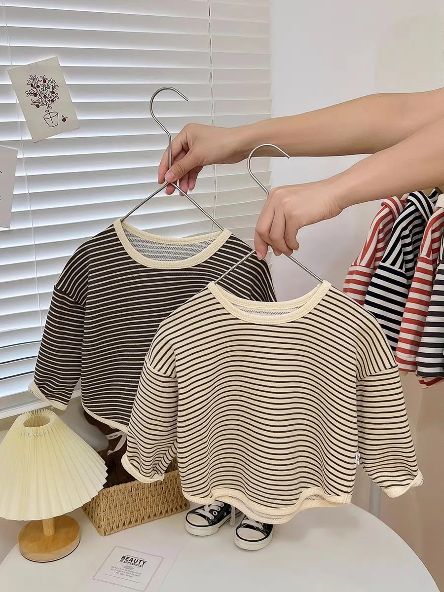 

Striped Bottoming Shirt Tops For Baby Clothes Spring/autumn Long Sleeved Crewneck Pullover Sweatshirt Children Boys Base Blouse