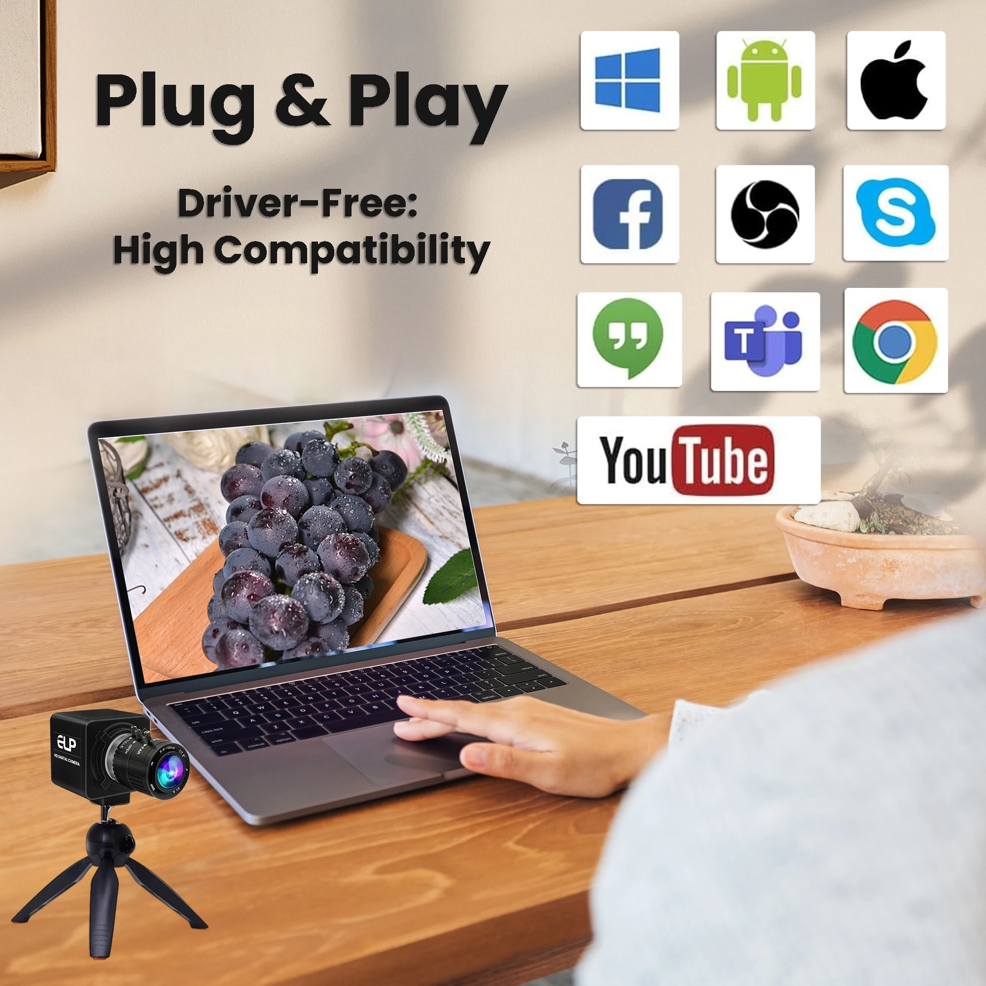 ELP 12MP 1080P Szybka kamera USB 120fps 3.6-10mm 3X zmiennoogniskowa kamera internetowa Ultra HD Video Plug&Play do golfa High Sport