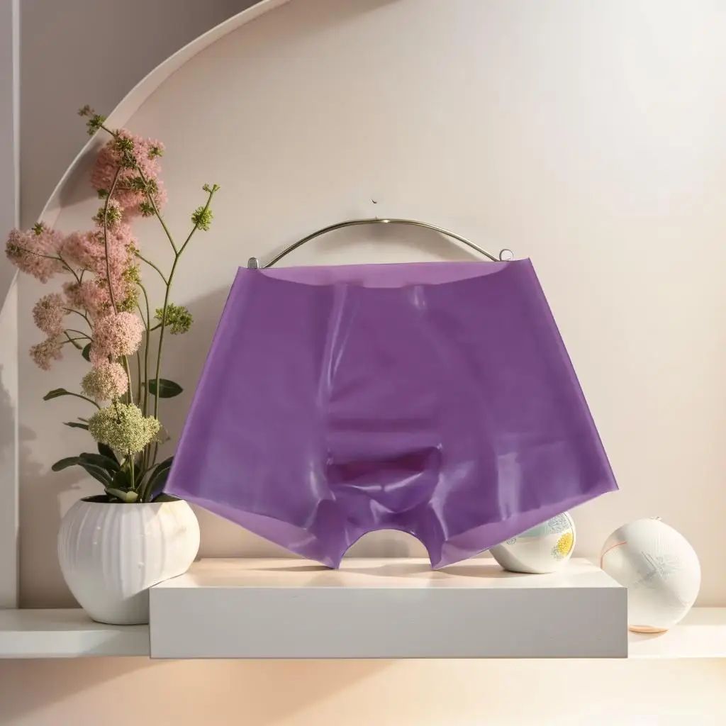 Mens Sexy Latex Underpants Quick Dry Boxer Seamless Briefs See-Through Lingerie Erotic Comfortable Trunks Rubber Safety Panties