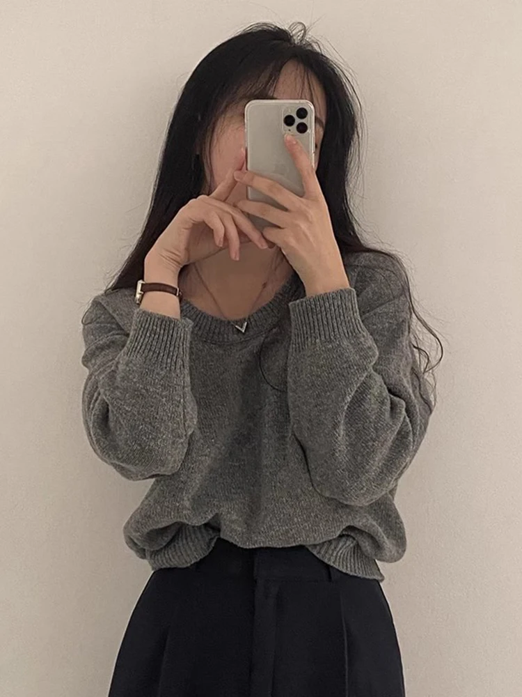 Fashion Women Sweater 2024 New Spring Korean Solid Color Loose  Pullovers O-neck Long Sleeve Tops Vintage Knitwear Clothing