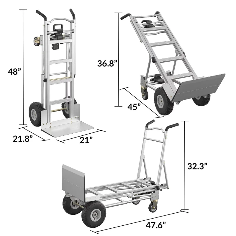 Aluminiowy wózek ręczny Cosco 3 w 1 Silver Assist z płaskimi, wolnymi kółkami