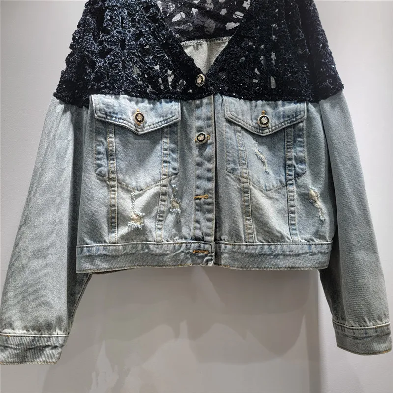 

European Style 2025 Denim Jacket. Short, chic crop with a flattering V-neck and classic button-front.