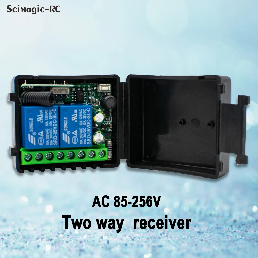 433Mhz 220V 110V Remote Control Switch for Light,Door, Garage Universal Remote AC 85V ~ 250V 2CH Relay Receiver and Controller