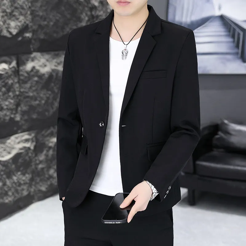 

Slim Fit Bla Suit Jaet for Men Youth Club Casual Trendy Korean Sle Hair St Autumn Faion Outerwear Coat