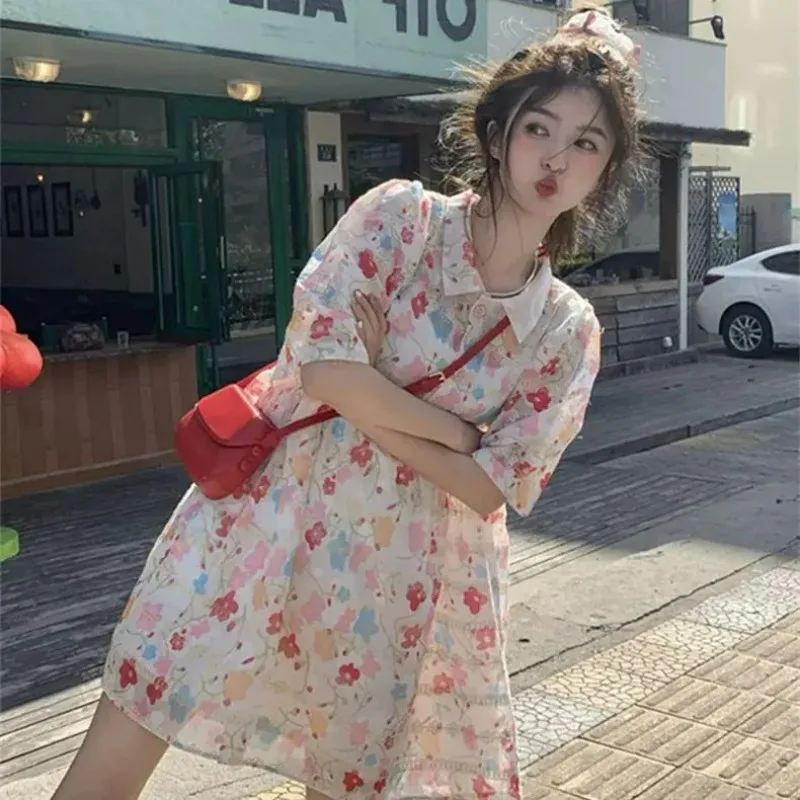 夏の新甘い花柄ドレス女性の韓国のファッションプラスサイズルーズフリルエッジかわいい Y2k ドレス女性のための