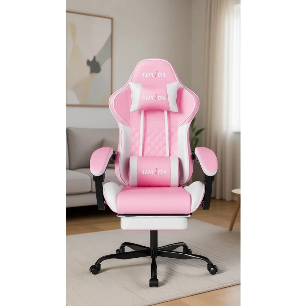 Ergonomic Gaming Chairs for Adults with Massage Lumbar Support and Adjustable Height Headrest Backrest