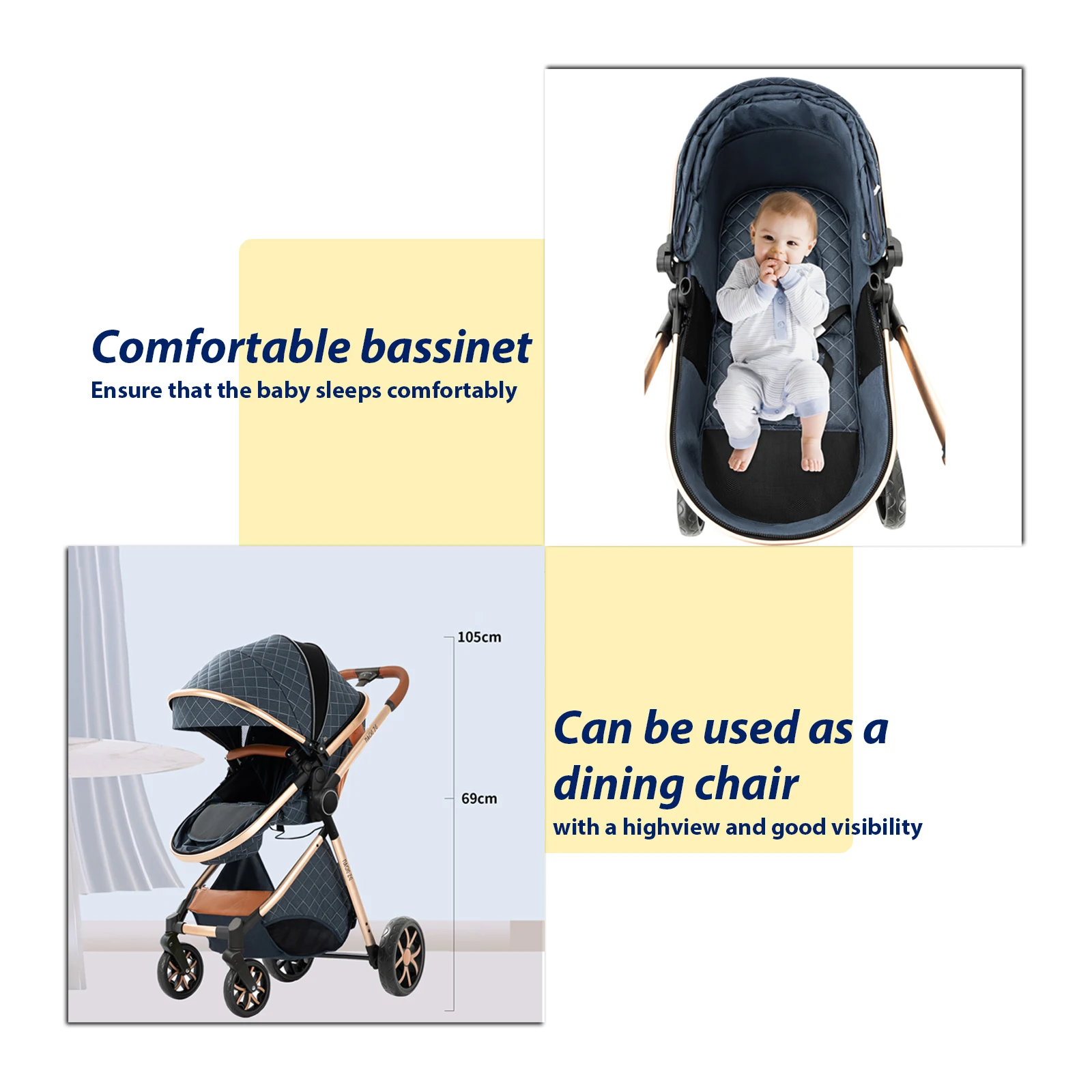 Lightweight Baby Stroller 3 in 1 Newborns Travel System Prams Multifunctional High Landscape Baby 4 IN 1 Strollers with Isofix image 5