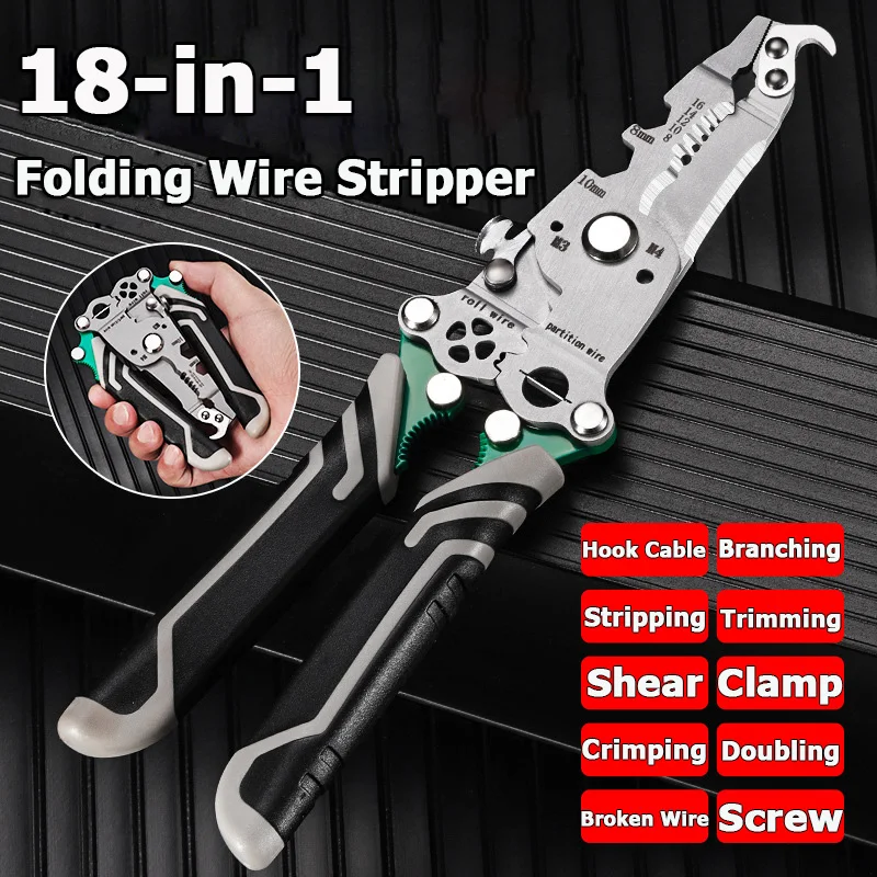 

Multi-functional Foldable Curved-Nose Wire Cutter & Stripper for Electronics/Power Tools