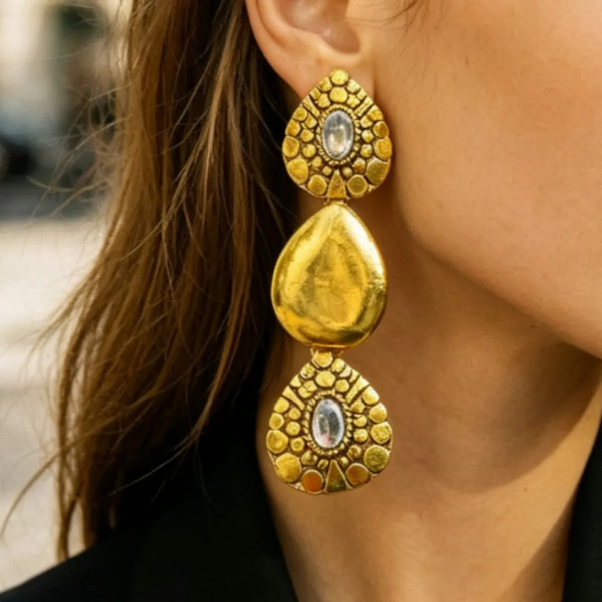 Bohemian Style Retro Ethnic Style Spliced Long Teardrop Earrings