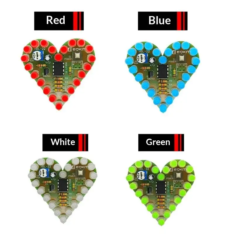 LED Heart Shape Breathing Lamp Kit 4V 6V DIY Electronic Circuit Board Soldering Assembly for Learning Classroom
