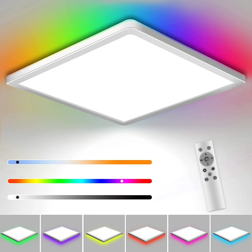 

Square RGB LED Ceiling Lamp 24W Backlit Night Light Dimmable 3000-6500K With Remote Control IP44 Waterproof For Room Decor