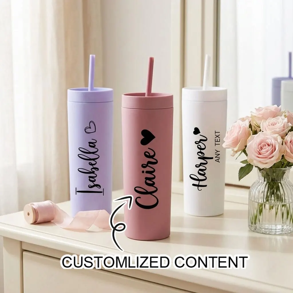 Personalisierter, mattierter, schlanker Thermobecher aus Edelstahl mit Strohhalm, isolierter Wasserbecher, tragbarer Reise-Kaffeebecher für den täglichen Gebrauch.