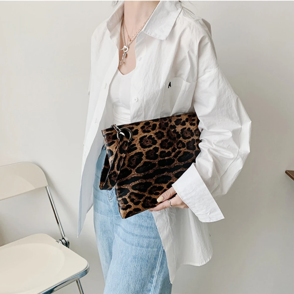 Casual Bags for Women Animal Print Leopard Clutch Female Fashion Design Leather Wallet Messenger Bag Ladies Elegant Handbag 2024