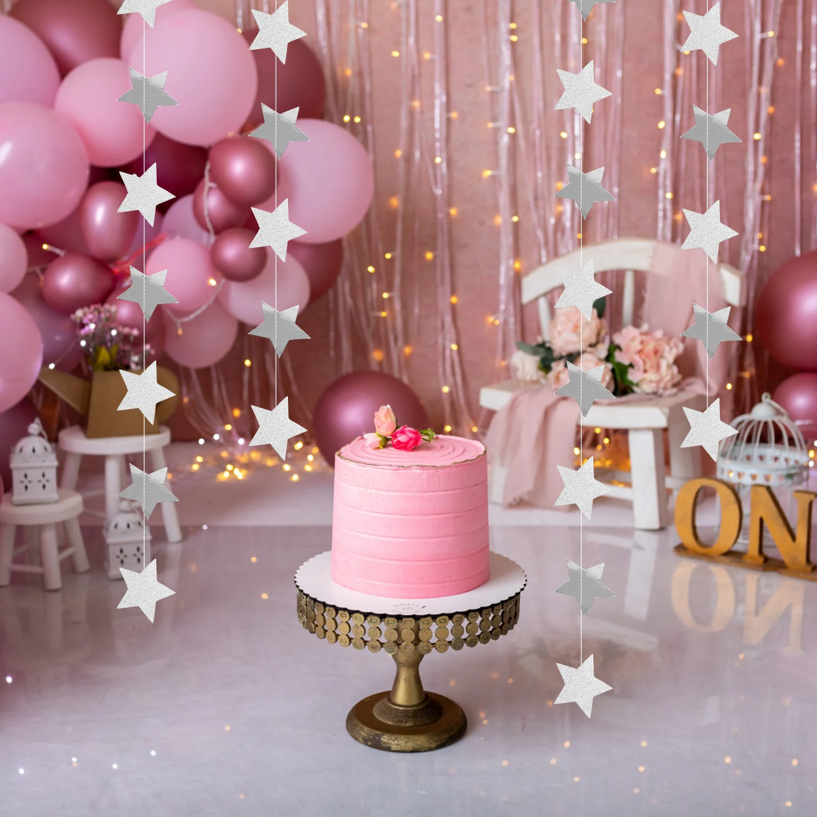 

Glitter Star Hanging Garland Silver Stars Decor Kids Party Wedding Classroom Decorations Sparkling Banner Supplies