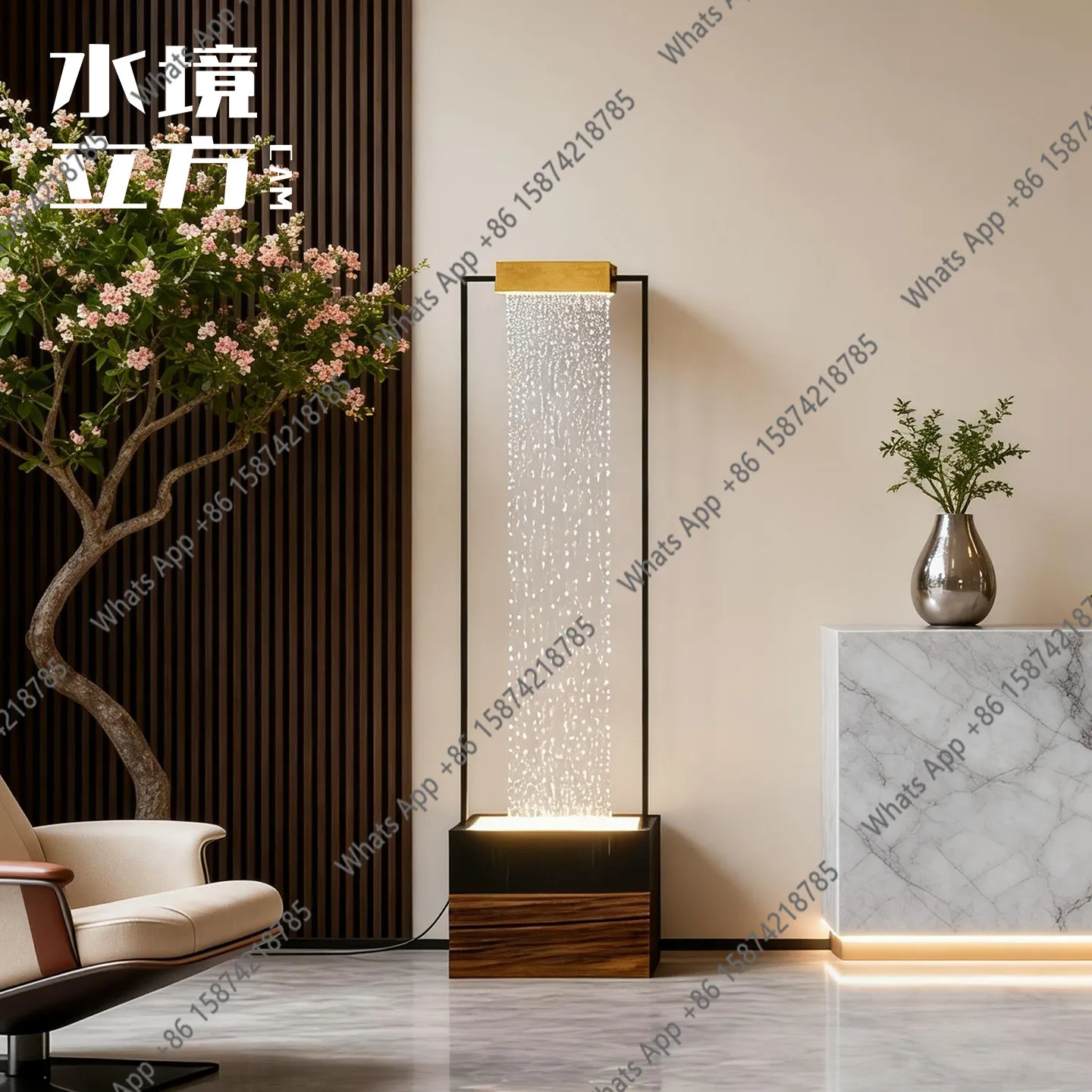Light luxury running water floor lamp modern living room partition entrance humidification