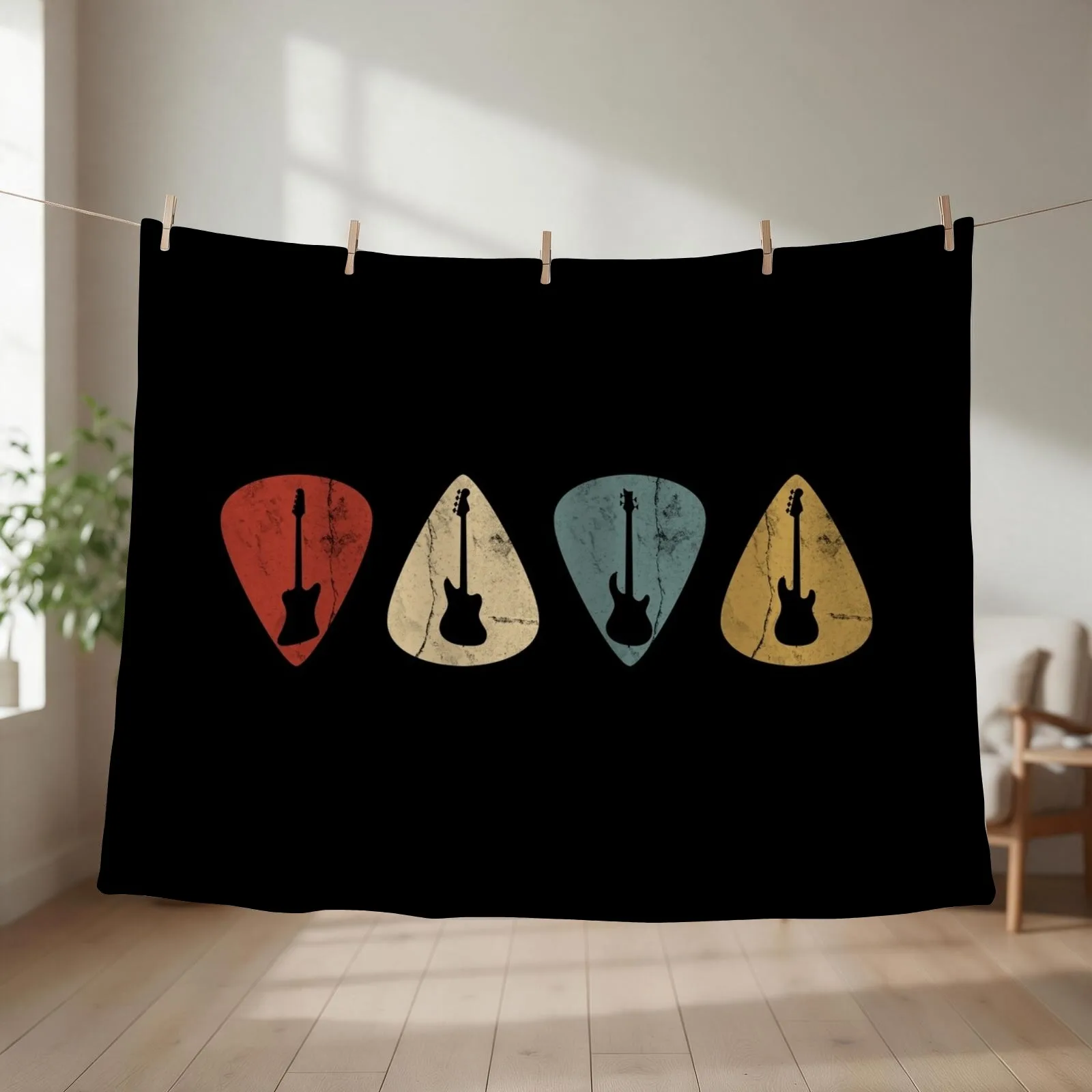 Bass Guitars Picks Retro Throw Blanket couch cozy soft plush fuzzy picnic outdoor blanket