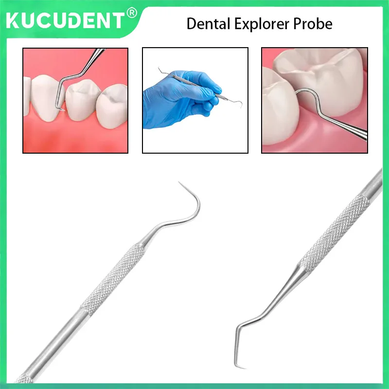 

1 шт., двойной крючок из нержавеющей стали, зонд для исследования зубов, профессиональный стоматологический инструмент для чистки зубов и гигиены, ухода за полостью рта