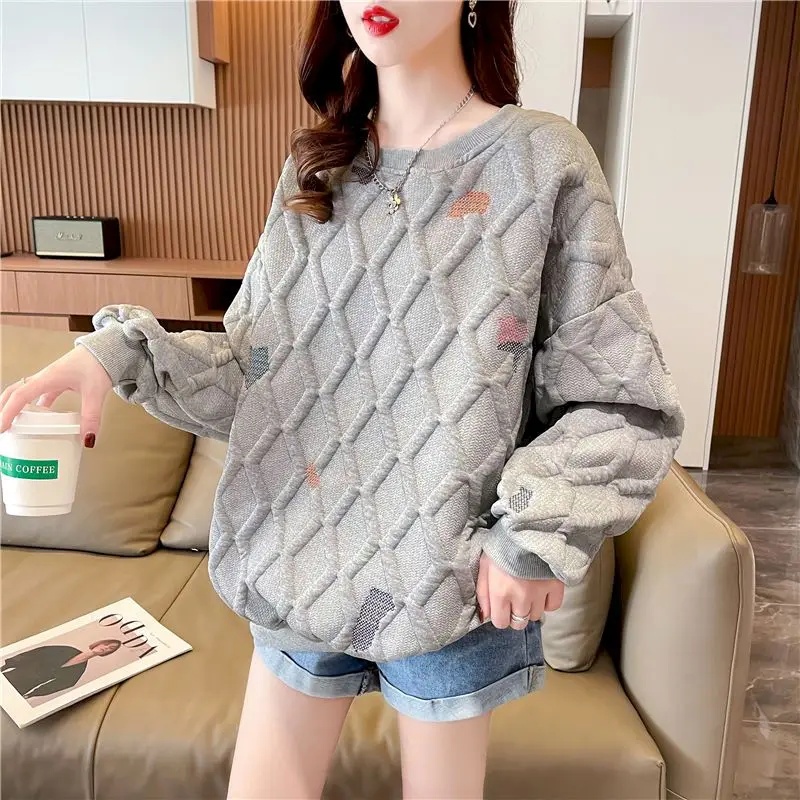 Fashion Rhombus Plaid Pullovers Women Casual Cute Printed Tops Spring Autumn Trend Pullover Loose Design Sense Sweatshirt Y2k