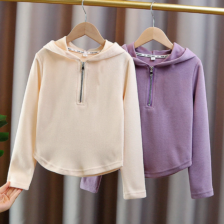 Girls Sweatshirt Hoodies SOlid Color Sweatshirt For Girl Teenage Kids Clothings 6 8 10 12 14