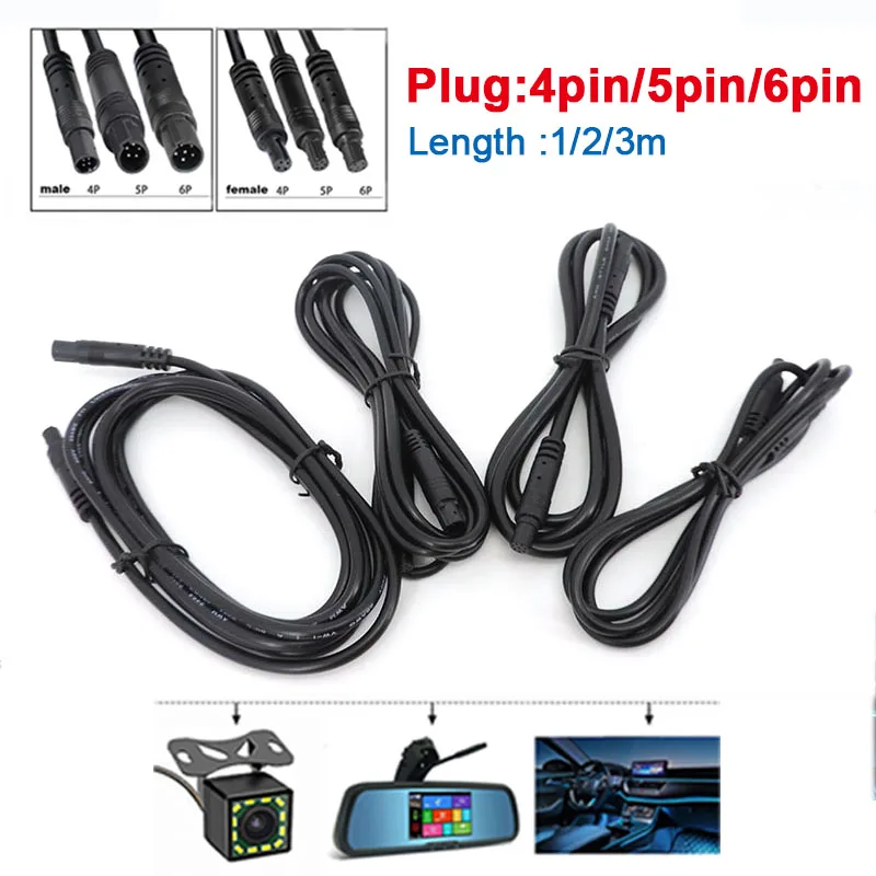 4pin 5pin 6pin Man-vrouw Koord Auto Voertuig DVR Camera Uitbreiding connector Kabels HD Monitor Achteruitrijcamera draad W1