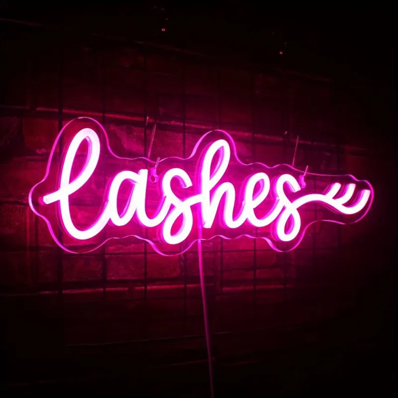 

Pink LED Lashes Neon Sign Wall Decor for Bedroom Salon Beauty Room Eyelash Business Makeup Studio - Vibrant Glow Lighting