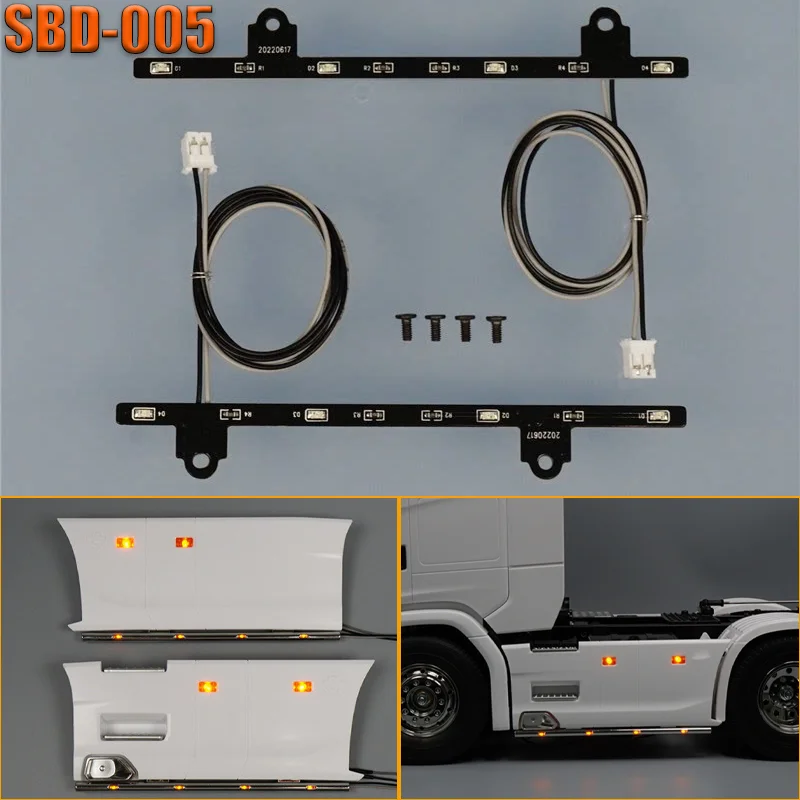 LED Side Skirt Lights Lamp Bar for Tamiya 1/14 RC Truck for SCANIA 770S 6x4 56368 Car Accessories