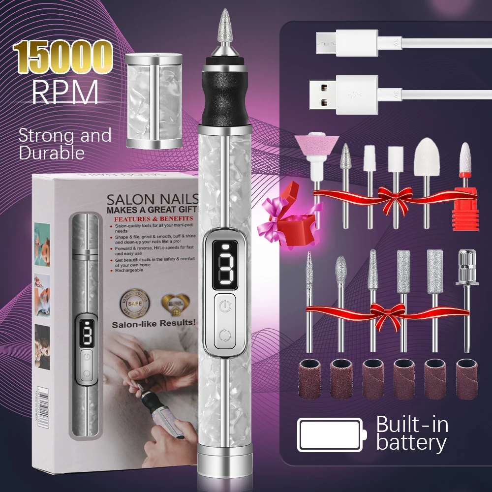 YIKOOLIN Electric Nail Drill Set Portable 4 Speeds Professional Manicure Pedicure Kit for Nail Salon Exfoliation Polishing