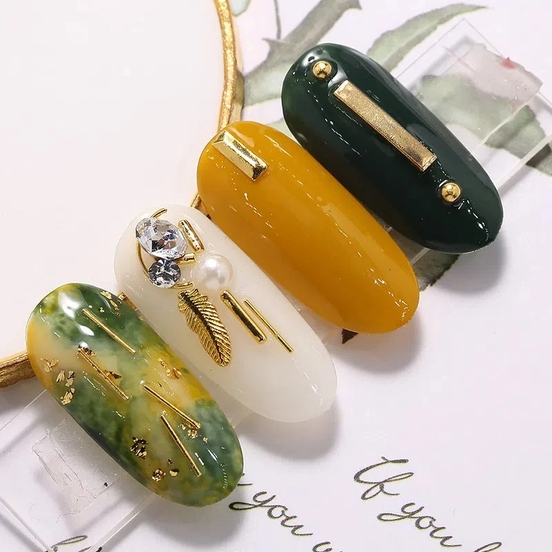 1 opakowanie Ozdoby do paznokci z motywem złota w kształcie sztabki Okrągłe, półpuste metalowe nitki Ozdoby do paznokci Akcesoria do zdobienia paznokci Uroki do paznokci