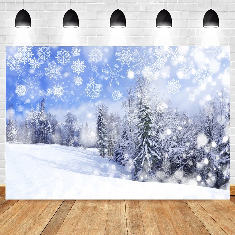 Glitter Snow Forest Backdrops for Photography Winter Snowflake Baby Photo Photographic Background Christmas Decor Prop Photocall