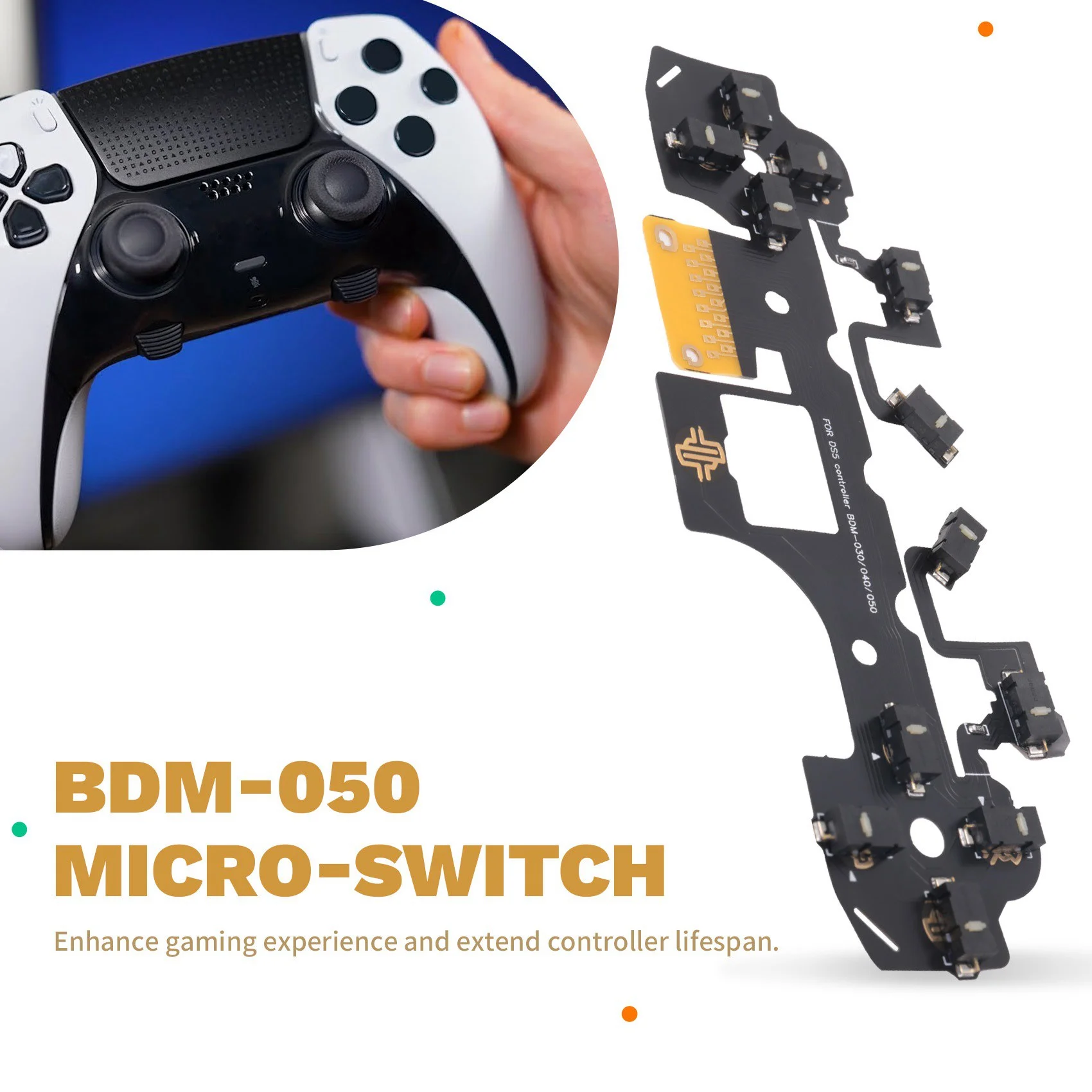 BTLIFE-Ergonomic Micro-Switch Tactile Clicky Hair Trigger Kit+ BDM-030/040/050 For PS5 Controller Joystick Cap 12 Key Click B