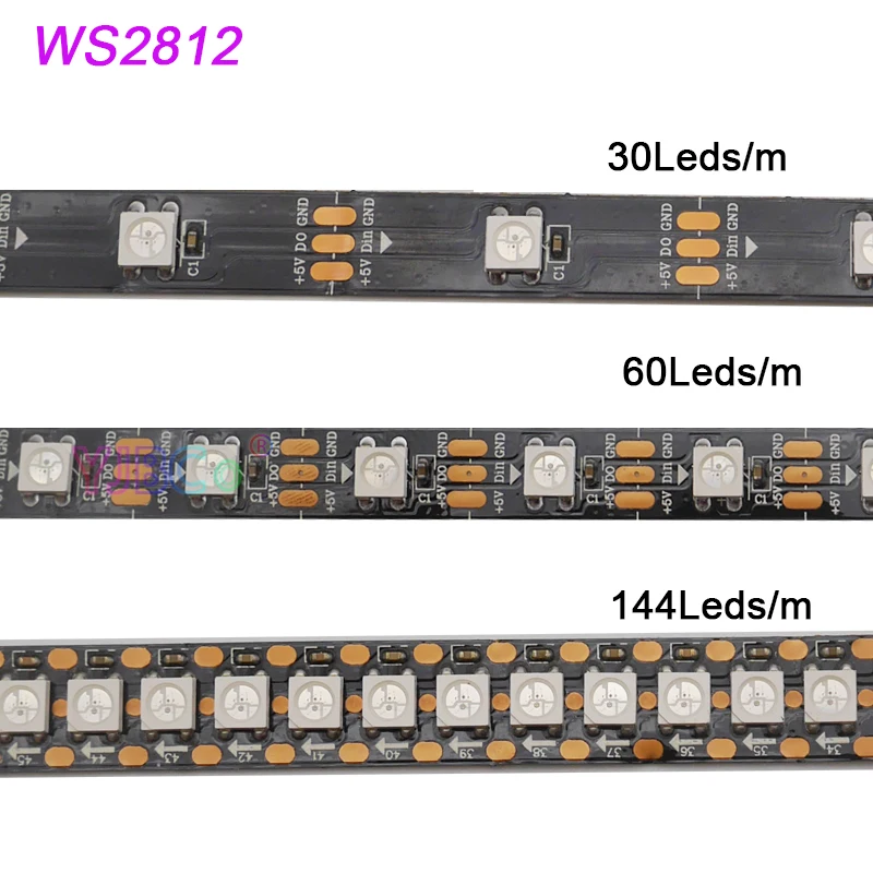 Imagem -02 - Tira Conduzida Ws2815 da C.c. 5v 12v Ws2812b Sinal Duplo Endereçável 5050 Rgb Fita Clara Ws2812 ic 30 60 144 Pixéis m Cor Mágica Conduziu a Barra