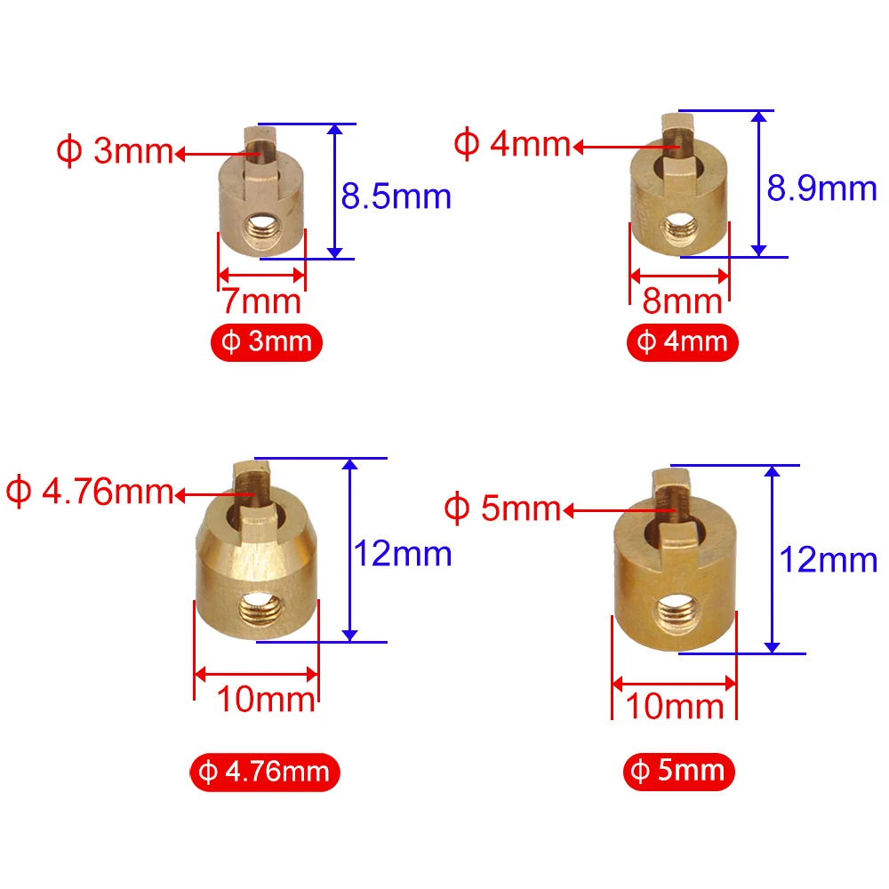 5PCS Diameter 3mm/4mm/4.76mm/5mm Model Boat Brass Copper Drive Dog Shaft Crutch Accessories for Rc Boat Drive Shaft