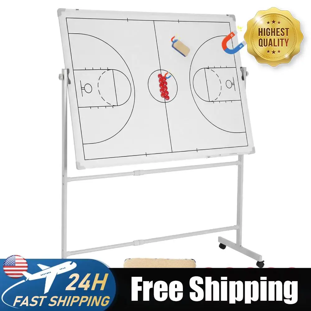 

Mobile Double-Sided Dry Erase Board 360 Degree Reversible Soccer Board Height Adjustable with Magnets Pen & Eraser for Coaches