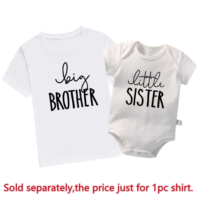 New Big Sis Lil Bro Sibling Shirts Cotton Family Matching Brother Sister Outfits Black Kids Tees Tops Baby Romper Birthday Gifts