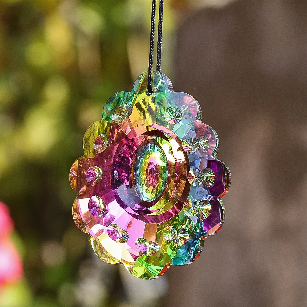 

Colorful Crystal Peacock Prism Pendant Glass Art Suncatcher Rainbow Maker Home Garden Hanging Pendant Accessories