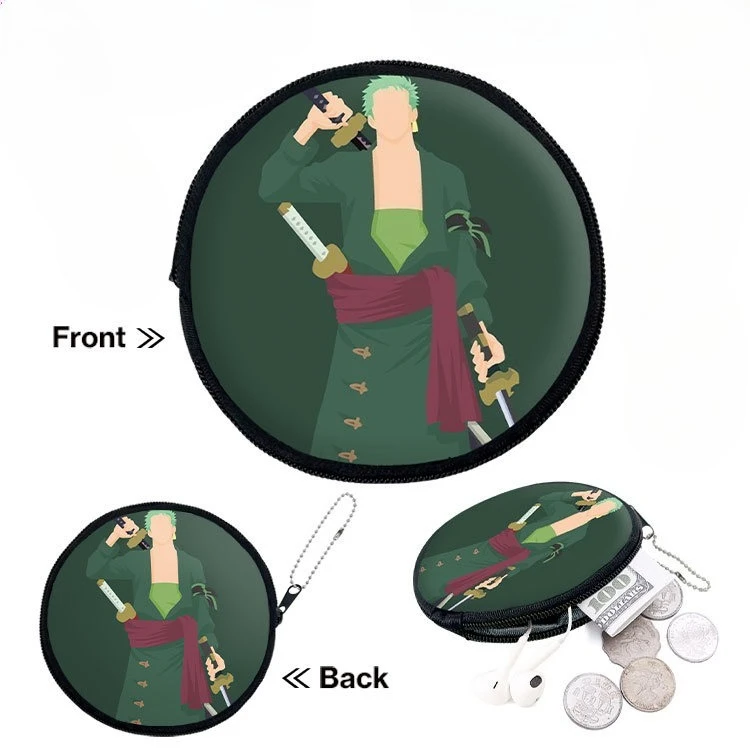 Цельный круглый кошелек для монет с периферийным анимационным принтом, сумка для наушников на молнии для мужчин и женщин, студентов