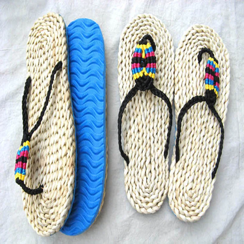 Summer Home Colorful Rope Hand-Woven Straw Ladies Sandals And Slippers Natural Environmental Protection Creativity